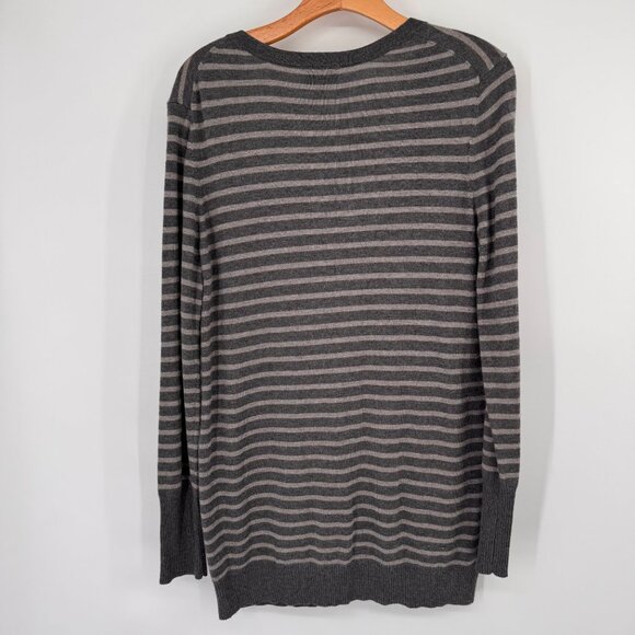 Ann Taylor LOFT Cardigan striped rhinestones Gray vneck sweater size large - Picture 10 of 14